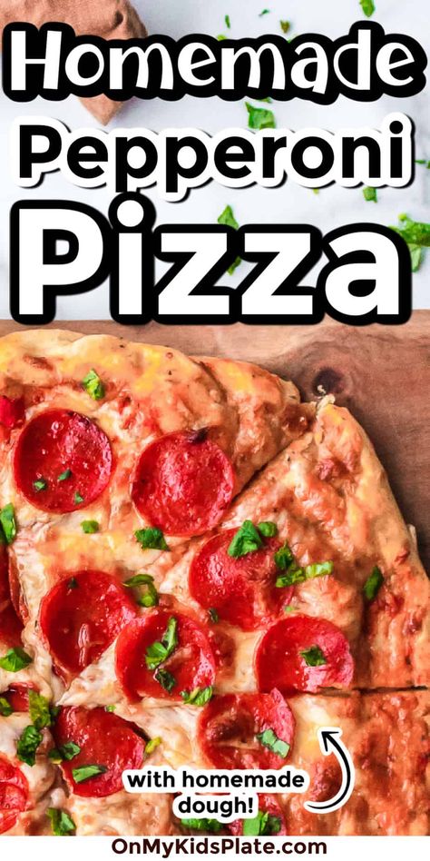 Tall image close up on two slices of peperoni pizza with title text overlay Pepperoni Pizza Bread Recipe, Pepperoni Pizza Recipes Homemade, Pizza Easy Recipes, Puff Pastry Pepperoni Pizza, Cold Veggie Pizza, Extra Pepperoni Pizza, Homemade Pepperoni Pizza, Homemade Pepperoni, Pizza Recipes Pepperoni