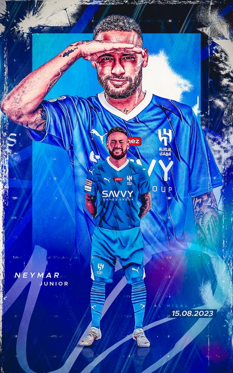 Neymar Junior and Al Hilal . is blue Now . Champions League Poster, Al Hilal Wallpaper, Neymar Vs, Good Night Cat, Manchester United Team, Neymar Jr Wallpapers, Manchester United Wallpaper, Soccer Gifs, Messi And Neymar