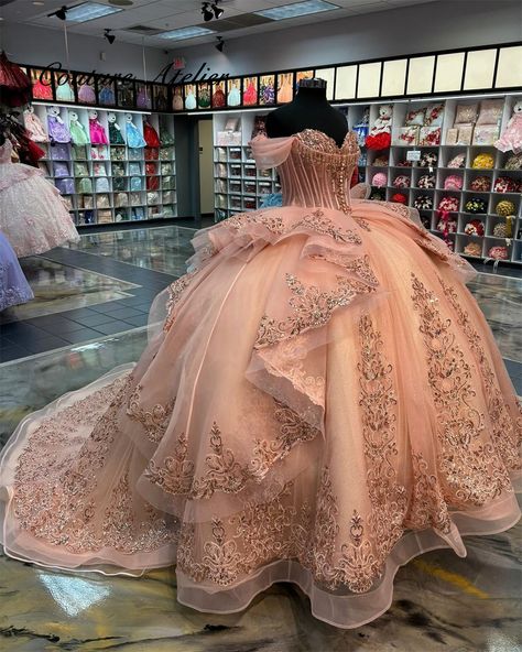 Blush Pink Ruffels Sweety Quinceanera Dresses Ball Gown Off Shoulder Birthday Lace Up Sweet 15 16 Gold Quince Dress, Ball Gown Off Shoulder, Gown Off Shoulder, Sweet 15 Party Ideas Quinceanera, My Quinceanera, Quinceanera Themes Dresses, Pink Quince, Quinceanera Dresses Gold, Quinceanera Planning