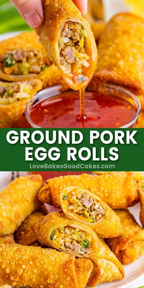 Deliciously crispy Ground Pork Egg Rolls - a must-try, easy-to-follow recipe. A delightful recipe that is impossible to resist! Healthier Appetizers, Easy Egg Roll Recipe, Pork Egg Roll Recipes, Pulled Pork Egg Rolls, Veggie Egg Rolls, Fingerfood Recipes, Homemade Egg Rolls, Pork Egg Rolls, Ground Pork Recipes