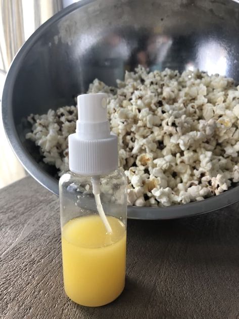 The Best Way to Spread Butter Evenly on Popcorn | Kitchn How To Season Air Popped Popcorn, Diy Spray Butter, Homemade Butter Popcorn, How To Keep Popcorn Fresh, Air Popped Popcorn Seasoning, Popcorn Butter Recipe Homemade, Popcorn Butter Recipe, Air Popped Popcorn Recipe, Popcorn Flavoring