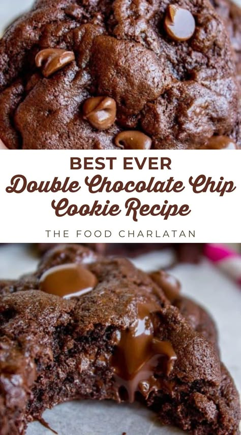 Enjoy the best ever double chocolate chip cookie recipe with this easy to follow recipe. Perfect for chocolate lovers, these cookies are rich, fudgy, and irresistibly delicious. You will never need another double chocolate chip cookies recipe! This one is SO thick and fudgy, and basically what chocolate lover dreams are made of.