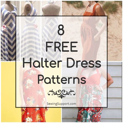 Halter Dress Sewing Pattern Free, Free Dress Patterns For Women, Halter Neck Dress Pattern, Dress Patterns For Women, Apron Dress Pattern, Diy Halter Top, Slip Dress Pattern, Halter Dress Pattern, Knit Sundress