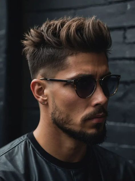 Thick Hair Man Haircut, Short Hair Highlights Men, Thick Hair Styles For Men, Textured Fade, Mens Haircuts Thick Hair, Mid Fade Haircut, Fade Haircuts For Men, Urban Background, Modern Pompadour