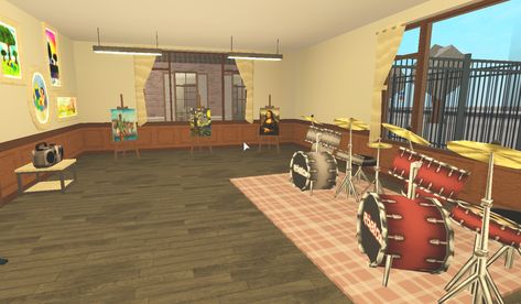 Bloxburg Classroom, Music Room School, School Music Room, Room Bloxburg, Music Room Ideas, Bloxburg School, Room Ideas Diy, Bloxburg City, Bloxburg Beach House