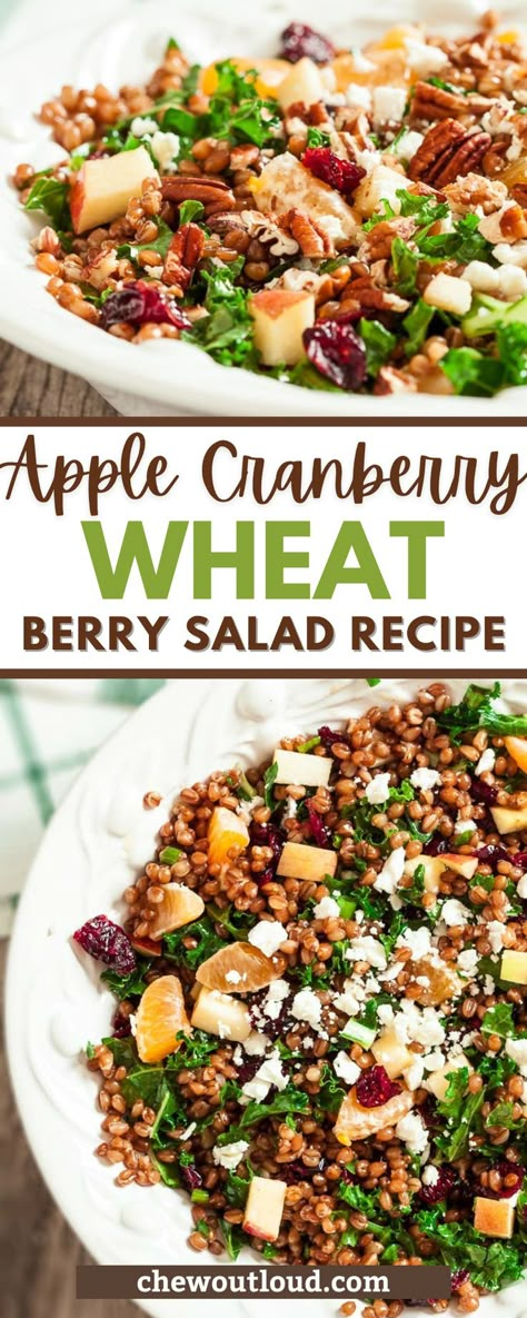 This Apple Cranberry Wheat Berry Salad is delicious. With a toasty, nutty flavor and a chewy texture, whole wheat berries are magnificent in soups, stews, and salads. They’re wholesome, hearty, unprocessed, and just plain satisfying. Wheat berries will rock your salad and make it a healthy dish you’re actually eager to eat. Wheat Berry Salad Recipes, Wheat Berry Recipes, Berry Salad Recipe, Wheat Berry Salad, Wheat Berry, Berry Salad, Wheat Berries, Salad Pasta, Best Salad Recipes