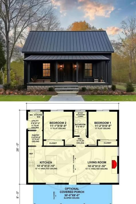 Small Cottage House, Small Cottage House Plans, Small Cottage Homes, Cottage Floor Plans, Shed Home, Cottage Plans, Cabin Floor Plans, Small House Floor Plans, Cabin House Plans