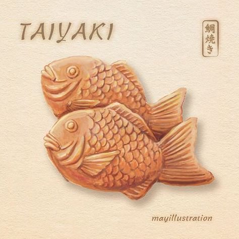 Taiyaki Fish, Japanese Food Illustration, Sweet Drawings, Food Drawings, Food Cartoon, Cute Food Drawings, Food Painting, Food Drawing, Patterns In Nature