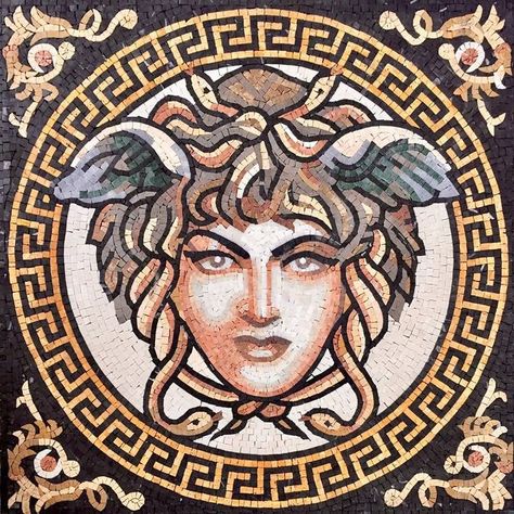 Greek Medusa, Picture Borders, Mosaic Medallion, Roman Mosaic, Mosaic Pictures, Byzantine Art, Mosaic Garden, Mosaic Designs, Stained Glass Mosaic