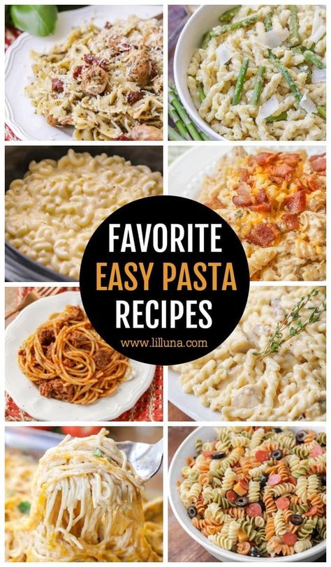 No matter what type of pasta noodles you like, whether you like red or white sauce, or meat vs. meatless pastas—this post has all kinds of easy pasta recipes that the whole family will love! #easypastarecipes #easypasta #pastarecipes #pasta #easy No Tomato Pasta Recipes, Make Ahead Pasta Dishes, Meatless Pastas, Recipes With Macaroni Noodles, Italian Sausage Recipes Pasta, Meatless Pasta, Crock Pot Lasagna Recipe, Type Of Pasta, Greek Pasta Salad Recipe