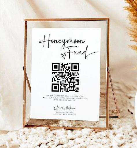 Honeymoon Fund QR Code Sign, Wedding Honeymoon Fund Sign, Wedding QR Code Sign Printable, Modern Wedding Sign, Boho Wedding Honeymoon Sign Honeymoon Fund Table Wedding, Honeymoon Fund Sign Ideas, Wedding Qr Code Sign, Cards And Honeymoon Fund Sign, Qr Code For Honeymoon Fund, Honeymoon Fund Qr Code, Honeymoon Fund Qr Code Sign, Wedding Honeymoon Fund, Honeymoon Fund Sign