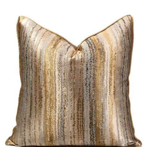 Gold Accent Throw Pillows, Golden Sofas, Luxury Sofa Living Room, Sofa Lounge, Old Pillows, Hiasan Bilik, Grey Throw, Rectangle Pillow, Striped Cushions