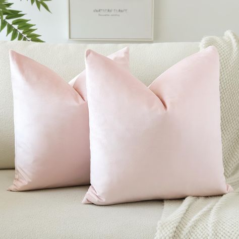 PRICES MAY VARY. Velvet ✅Size & Cozy Soft Meterial :18 x 18 Inch / 45 x 45cm. Set of 2, No Insert.Suitable for sofa,bed,home,office.These Decorative Pillow Covers Are Made of Durable Velvet,Comfortable and Super Soft Touch,Both Sides Same. ✅Amazing Velvet Throw Pillowcases: They will show two very different glosses if you look in two different directions, one is bright and smooth, the other is soft and plush. ✅Add Style To Your Home: Rich Solid Color Throw Pillow Covers, Brings Luxury Look to Yo Light Pink Throw Pillows, Light Pink Decor, Pretty Throw Pillows, Solid Color Throw Pillows, Pink Throw Pillows, Pink Pillows, Pink Bedding, Velvet Throw, Pink Decor