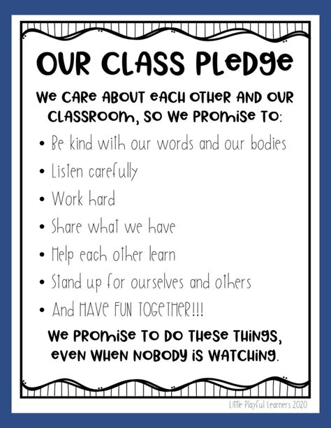 Give your students ownership of their behavior and build a sense of community with a daily class pledge. Class Family Promise, Beginning Of Year Preschool, Student Pledge, Kindness Pledge, Classroom Pledge, Class Pledge, Classroom Promise, Class Promise, Hybrid Learning