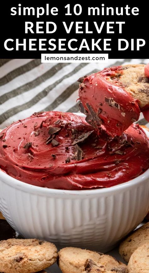 No Bake Cheesecake Dip, Red Velvet Dip, No Bake Red Velvet, Blueberry Cheesecake Dip, Peanut Butter Yogurt Dip, Red Foods, Red Velvet Desserts, Red Desserts, Cookies And Cream Cheesecake