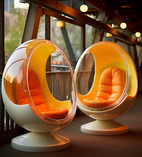 Retro Futurism Furniture, Frutiger Dorfic, Sci Fi Furniture, Smile Aesthetic, Space Age Modern, Retro Couch, Orange Bar, Furniture Magazine, Retro Interior Design