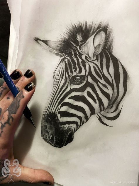 Zebra Tattoo Design, Zebra Tattoo, Zebra Tattoos, Dot Drawing, Zebra Drawing, Nice Tattoos, Dotted Drawings, Drawing Realistic, Zebra Art