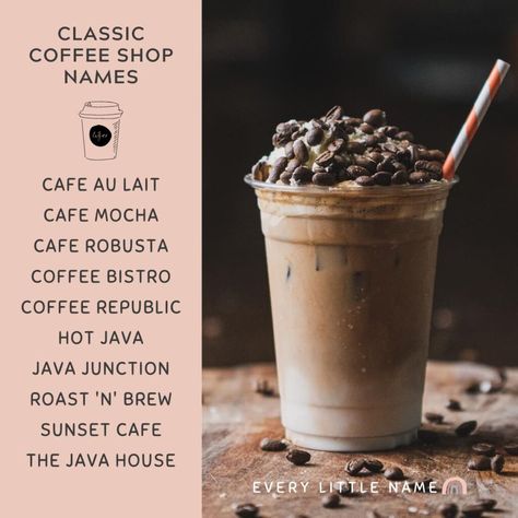 120 Coffee Shop Names (Creative, Cute, and Catchy) - Every Little Name Cafe Names Ideas, Minimalist Coffee Shop, Kafe Aesthetic, Coffee Shop Names, Coffee Names, Restaurant Promotions, Pashmina Saree, Shop Name Ideas, Windows Ideas