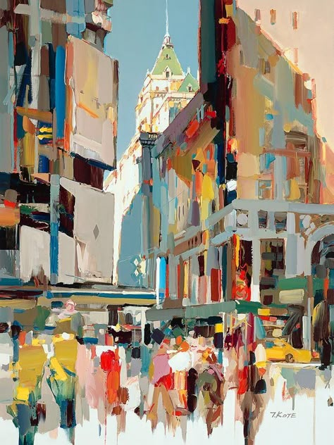 Josef Kote, Art Alevel, City Of Dreams, Watercolor Art Paintings, City Painting, Cityscape Art, Building Art, Cityscape Painting, City Street