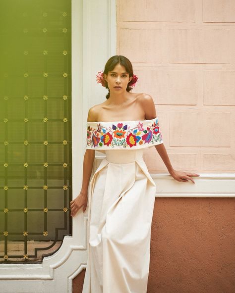 The new collection is here! Have you had a chance to browse? 🔗 Explore the collection via the link in our bio. Mexican Outfit Traditional, Overall Embroidery Design, Oaxaca Wedding Dress, Mexican Wedding Dress Embroidered, Mexican Fashion Modern, Mexico Clothes, Mexican Dresses Traditional, Traditional Mexican Wedding Dress, Mexican Traditional Clothing