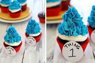 Thing 1 Thing 2 Cupcakes Seuss Cupcakes, Cat In The Hat Birthday, Dr Seuss Party Ideas, Cat In The Hat Party, Dr Seuss Birthday Party, Dr. Seuss, Dr Seuss Baby Shower, Dr Seuss Party, Seuss Party