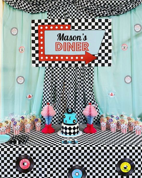 50s Diner Birthday Party Ideas, 50s Diner Retro Party Photos, Printable editable party decorations 50s Diner Decorations Diy, 1950s Birthday Party Theme For Men, Diy 1950s Decorations, 50s Diner Party Decorations, 50s Diner Birthday Party, 50s Birthday Party Theme For Kids, 50s Party Decor, Retro Birthday Party Decorations, 50’s Decor