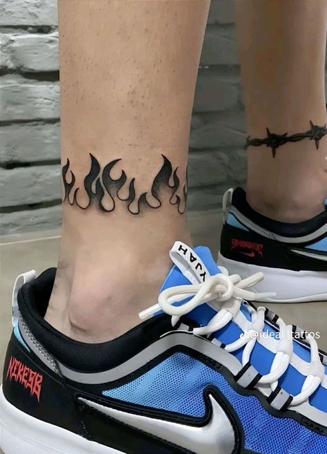 Ankle Tattoos For Women Mandala, Fineline Tattoo Ideas, Ankle Tattoo Men, Fineline Tattoo, Flame Tattoos, Wicked Tattoos, Clever Tattoos, Tattoo Inspiration Men, Fire Tattoo