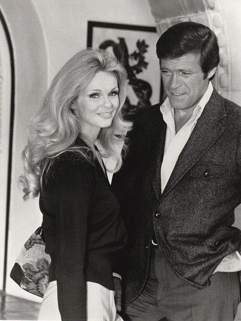 Chris with actress/wife Lynda Day George filming British mystery "A Beautiful Killing", 1974. Lynda Day George, The Rat Patrol, Christopher George, James Bond Girls, Ursula Andress, Old Hollywood Movies, Serge Gainsbourg, Movie Magazine, Famous Couples