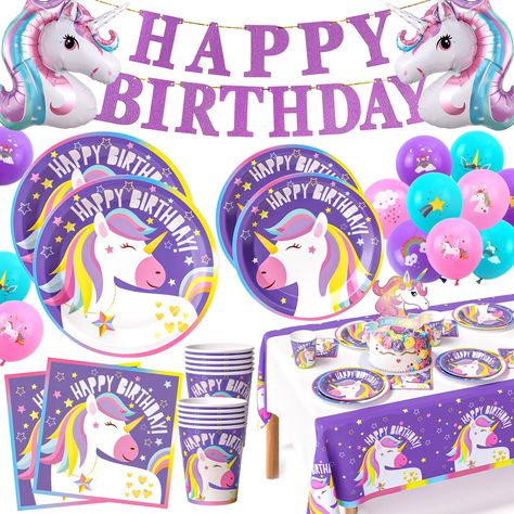 PRICES MAY VARY. Rainbow Unicorn Birthday Decorations: We carefully prepared a set of unicorn theme party decorations. It includes 10pcs 9" plates, 10pcs 7" plates, 10 paper cups, 20 napkins; 1 happy birthday banner, 1 tablecloth, 18 unicorn theme printed balloons, 2 large size foil balloons, 1 cake topper. Rich accessories help save time and bring more happiness to children Unicorn Party Decorations Supplies: Are you still looking for a set of children's birthday decoration? Our set can help yo Rich Accessories, Unicorn Birthday Decorations, Unicorn Birthday Party Decorations, Unicorn Balloon, Rainbow Unicorn Birthday, Unicorn Party Supplies, Kids Rainbow, Unicorn Party Favors, Birthday Decorations Kids