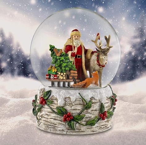 Amazon.com: 120MM Musical Santa w/Reindeer Snow Globe by San Francisco Music Box Company : Home & Kitchen Santa With Reindeer, Sleigh And Reindeer, Reindeer Dog, Penguins And Polar Bears, Musical Snow Globes, Reindeer And Sleigh, Box Company, Christmas Snow Globes, Christmas Snow