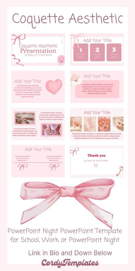 Coquette Aesthetic PowerPoint for PowerPoint Night Coquette Powerpoint Template, Coquette Slideshow, Coquette Powerpoint, Canva Presentation Ideas Aesthetic, Cute Google Slides Ideas, Coquette Presentation, Slideshow Aesthetic, Presentation Ideas Aesthetic, Canva Aesthetic Template