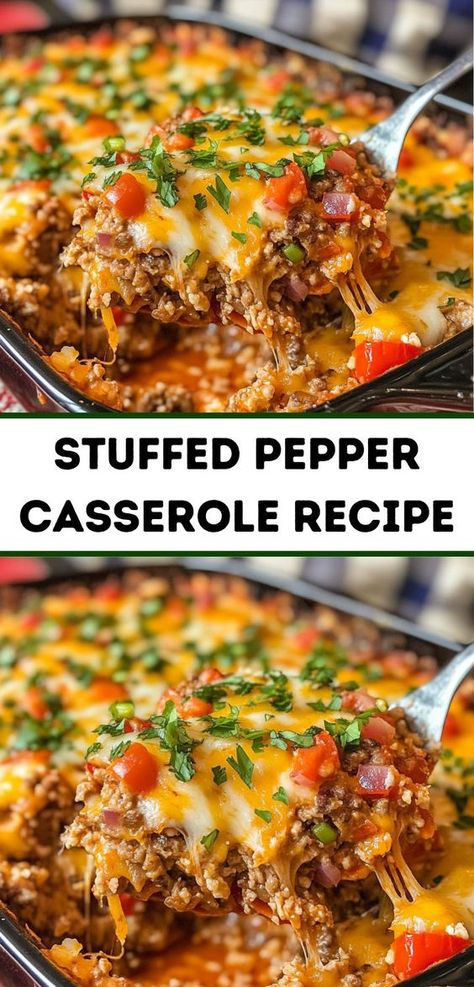 Need dinner ideas easy? This Stuffed Pepper Casserole Recipe is a must-try! A perfect choice for dinner recipes for family or dinner for two, combining stuffed peppers beef in a simple, delicious casserole. Casserole Recipes For Dinner, Easy Stuffed Pepper Recipe, Best Casserole Recipes, Best Casserole, Stuffed Peppers Beef, Pepper Casserole, Easy Stuffed Peppers, Ground Beef Rice, Stuffed Pepper Casserole