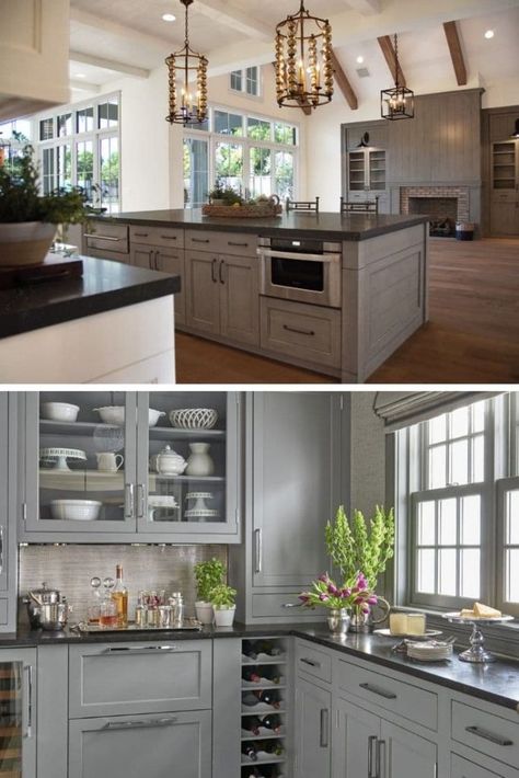 What Color Cabinets With Black Granite Countertops? (25 Ideas For 2021) Cabinets With Black Granite Countertops, Cabinets With Black Granite, Color Cabinets, Black Granite Kitchen, Dark Grey Kitchen Cabinets, Black Kitchen Countertops, Countertops Ideas, 2022 Kitchen, Kitchen Cabinet Color Ideas