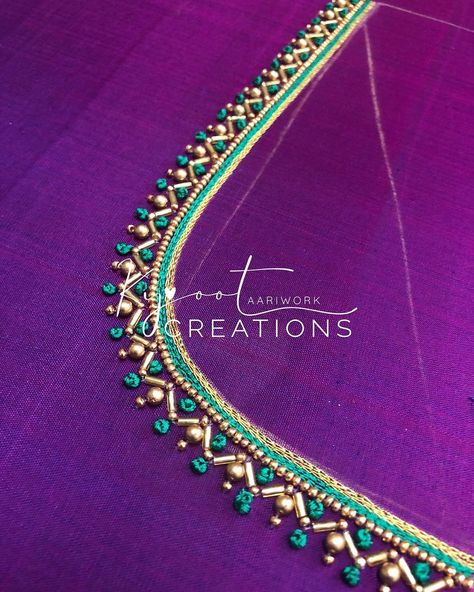 Back Neck Aari Work Designs For Blouses, Simple Aari Back Neck Design, Blouse Work Designs Simple, Simple Embroidery Designs Blouse, Blouse Aari Work Design, Blouse With Beads, Simple Aari Work Blouse Design, Basic Blouse Designs, Dress Designs For Stitching