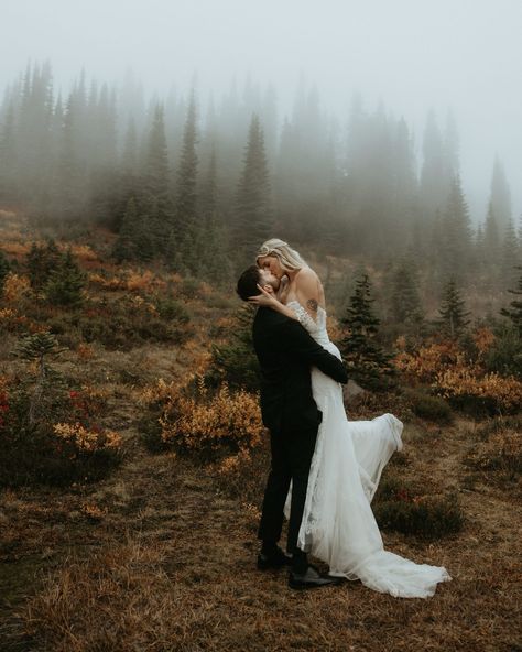 Such a beautiful experience getting to capture their elopement day in the foggy mountains of Washington. Couldn’t have asked for better moody weather 😍 #pnwelopement #elopementwedding #mountainwedding #wanderingweddings #washingtonelopement #cinematicwedding Oregon Elopement Photography, Elope In Washington State, Mt Hood Elopement, Elopement In The Woods, Elopement Ideas Mountain, Moody Outdoor Wedding, Moody Elopement, Wedding Photography Detail Shots, Moody Weather