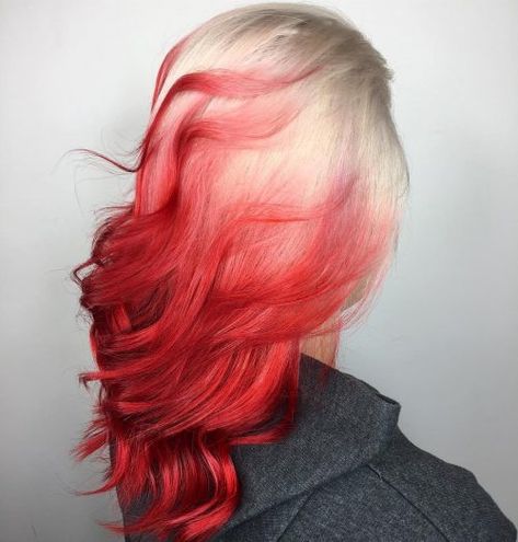 27 Stunning Bright Red Hair Colors to Get You Inspired Dyed Hair Tips Red, Bright Red Hair With Blonde Highlights, Blonde With Red Tips, Blonde With Red Hair, Blonde Hair With Red Tips, Red Hair Tips, Bright Red Hair Color, Red Hair Colors, Red Hair With Blonde Highlights