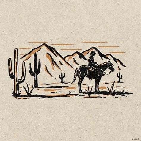 Westerns Tattoos, Western Mountain Tattoo, Desert Drawing, Desert Tattoo, Isuzu Motors, Cowgirl Tattoos, Cowboy Tattoos, Traditional Tattoo Inspiration, Western Tattoos