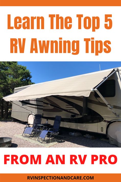 There are 5 important tips about RV awnings that you really should know. Not knowing can cost you lots of money and frustration. Get the information you need from a certified RV inspector now! #rvawning #rvcamping #rvtips Roadtrip Games, Camper Updates, Motorhome Life, Camper Mods, Rv Diy, Camper Maintenance, Travel Trailer Living, Rv Inspiration, Rv Awning