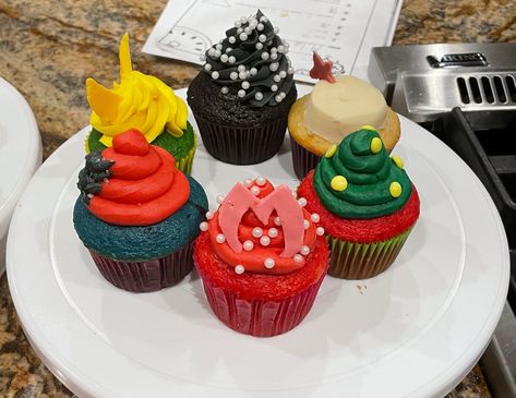 Scarlet Witch, Vision, Spiderman, Wintersoldier, Black Panther, and Loki cupcakes. Loki Cupcakes, Avenger Cupcakes, Cup Cakes, Scarlet Witch, Black Panther, Loki, Scarlet, Panther, Spiderman