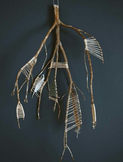 Branch Weaving, Twig Art, Fiber Sculpture, Stick Art, Weaving Projects, Weaving Art, Nature Crafts, Woven Wall Hanging, Tapestry Weaving