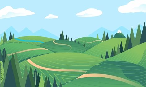 Landscape Hill, Background Forest, Banner Web, Mountain Background, Countryside Landscape, Green Field, Web Images, Motion Graphics Animation, Landscape Illustration