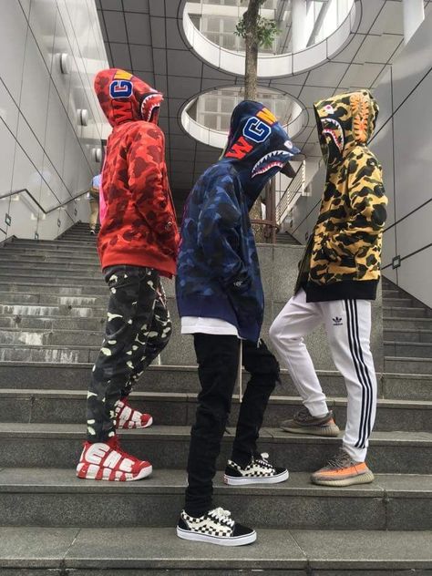 Summer Streetwear Men, Hypebeast Outfit, Hip Hop Mode, Bape Outfits, Bape Shark, Hypebeast Fashion, Bape Hoodie, Hype Clothing, Streetwear Mode