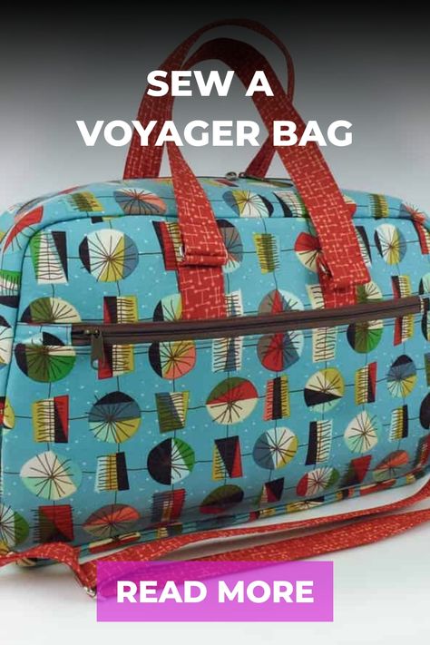 A Voyager Bag is shown. Overnight Bag Sewing Pattern, Duffle Bag Patterns Free, Diy Duffle Bag, Travel Bag Pattern, Weekender Bag Pattern, Diy Bag Making, Quilted Bag Patterns, Baby Lock Sewing Machine, Sewing Machine Service