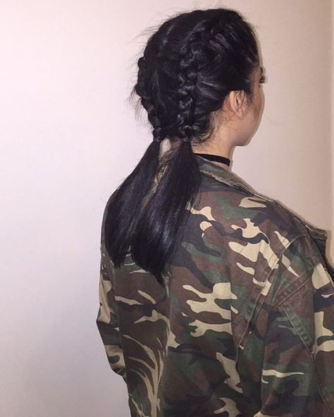 @gayanaxo is gorgeous in this military inspired look. The camo jacket and double dutch braids are the perfect combination for this edgy look! Double Dutch Braids, Dutch Pigtail Braids, Double Dutch Braid, Dutch Braids, Double Dutch, Pigtail Braids, Dutch Braid, Camo Jacket, Edgy Look