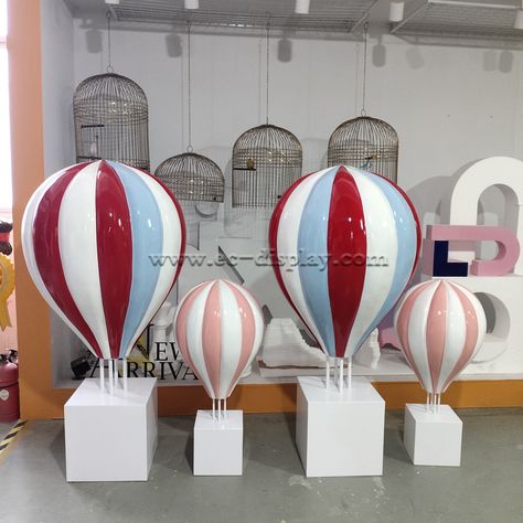 Custom standing hot air balloon decoration for store window display, event visual decoration Hot Air Balloon Decorations Party, Hot Air Balloon Decorations, Hot Air Balloon Party, Balloon Background, Balloon Box, Store Window Display, Store Window, Balloon Sculptures, Outdoor Event