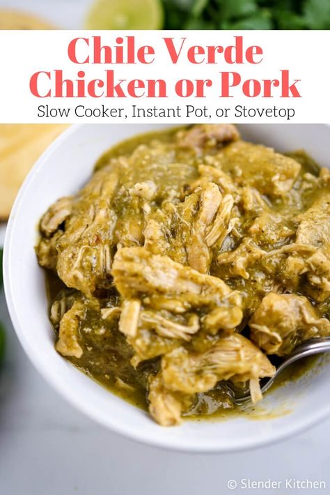 Authentic Chile Verde, Chicken Chili Verde, Stovetop Chili, Mexican Chili, Recipe Crockpot, Chili Verde, Slender Kitchen, Verde Recipe, Mexican Dish