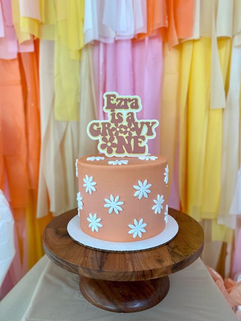 Groovy One First Birthday Cake Smash, Groovy One Cake Smash, Groovy One Smash Cake, Groovy Smash Cake, Groovy One First Birthday Cake, Daisy Smash Cake, Groovy Birthday Cake, Groovy One First Birthday, Groovy Cake