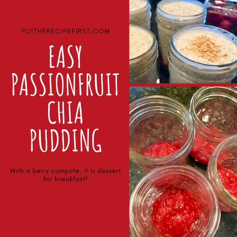 Recipe for a Passionfruit Chia Pudding with a compote of strawberries and raspberries, perfect for a tasty breakfast with a great source of protein and omega-3’s Strawberries And Raspberries, Dessert For Breakfast, Cut Strawberries, Berry Compote, Turbinado Sugar, Tasty Breakfast, Berry Jam, Chia Pudding, Protein Sources