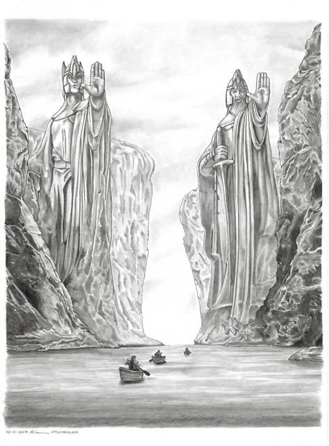 Misty Mountains Hobbit Art, Middle Earth Drawing, Rivendell Drawing, Lord Of The Rings Art Draw, Lord Of The Rings Coloring Pages, Argonath Tattoo, The Hobbit Drawings, Lotr Art Sketches, Lord Of The Rings Drawings