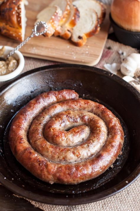 Traditional Ukrainian pork kielbasa - juicy, flavorful and well-textured, that you could enjoy on their own, without sauces or any side dishes. Cumberland Sausage, Sausage Making Recipes, Home Made Sausage, Pork Sausage Recipes, Homemade Sausage Recipes, Kielbasa Recipes, Ukrainian Recipes, Homemade Sausage, How To Make Sausage